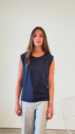 Débardeur Relax Suny marine foncé, coupe droite, col rond, coton bio
