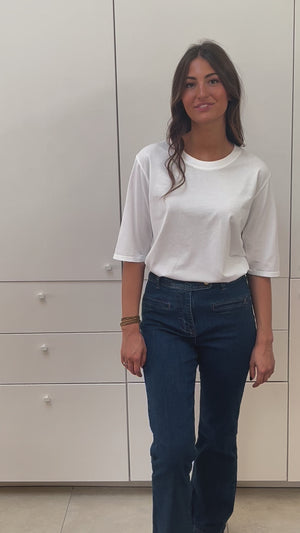 tee shirt femme en coton bio col rond manche au coude blanc