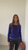 Pull Georgia en velours bio bleu outremer – col danseuse et coupe droite féminine