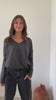 tee shirt manche longue col V en coton upcyclé extra suny V gris anthracite chiné
