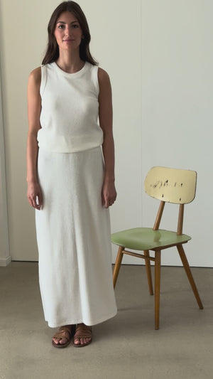 Débardeur Gisèle blanc laitage Suny, top femme lumineux en éponge bouclette coton bio GOTS, facile à porter et à mixer