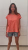 Tee shirt femme manche courte rock court et ample en coton bio GOTS éco responsable sans couture oversize col rond orange pêche