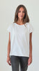 Tee shirt femme oversize col rond encolure ronde manche courte coupé bord franc pour un look rock en coton jersey bio GOTS et éco responsable blanc