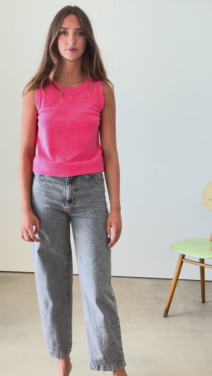 Débardeur Gisèle pink Suny, top femme en éponge bouclette coton bio GOTS, facile à porter et à mixer