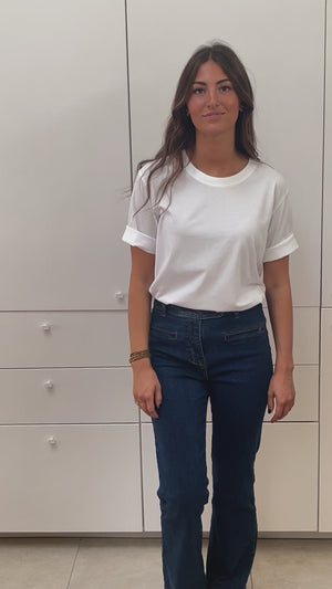 tee shirt femme en coton bio col rond manche au coude blanc