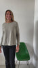 T shirt femme col rond evase manche longue coton upcyclé forme oversize jacquard kaki vert