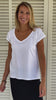 Tee shirt femme manche raglante courte, en coton bio GOTS éco responsable col V blanc beige, blanc cassé