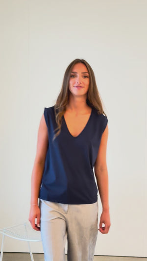 Tee-shirt Relax V Suny marine foncé pour femme – col V, coton bio certifié GOTS, jersey 160 g/m²