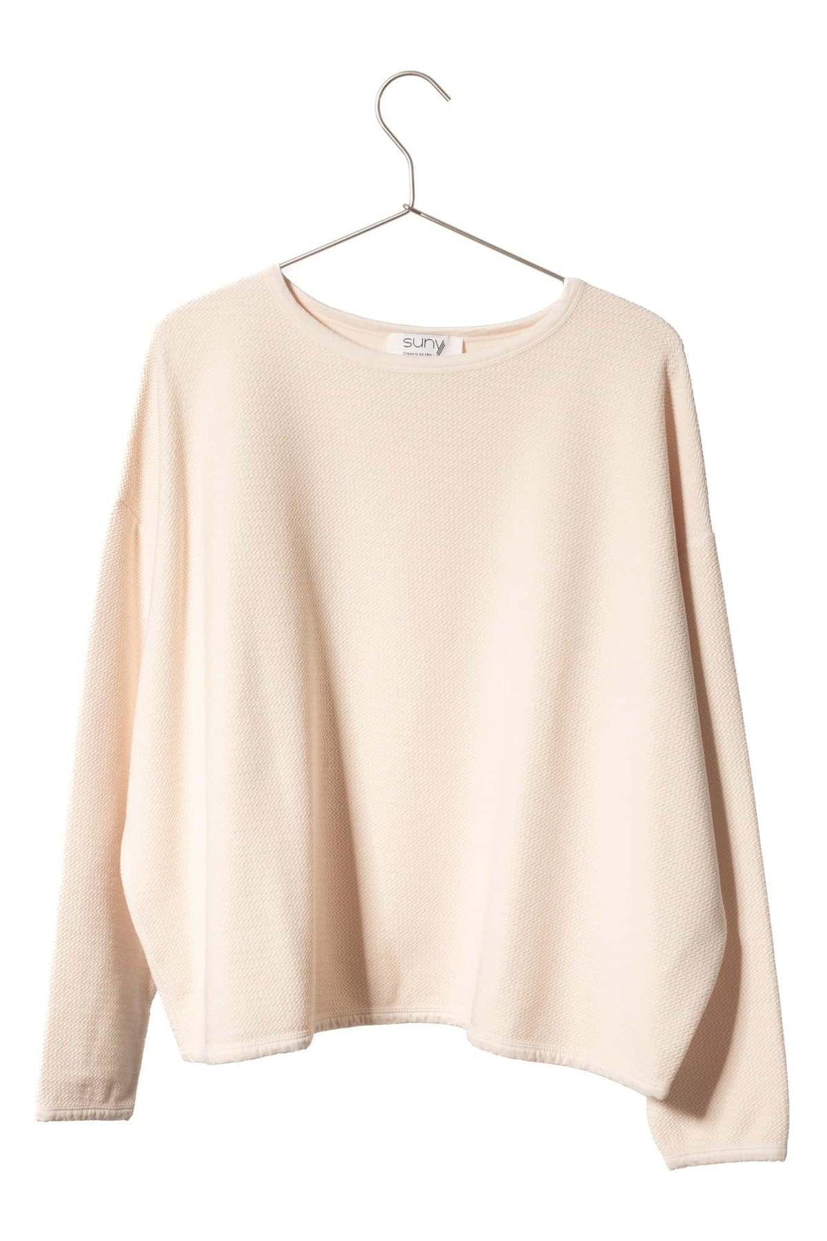 pull femme oversize à chevron manche longue col rond coton bio confortable blanc cassé, écru