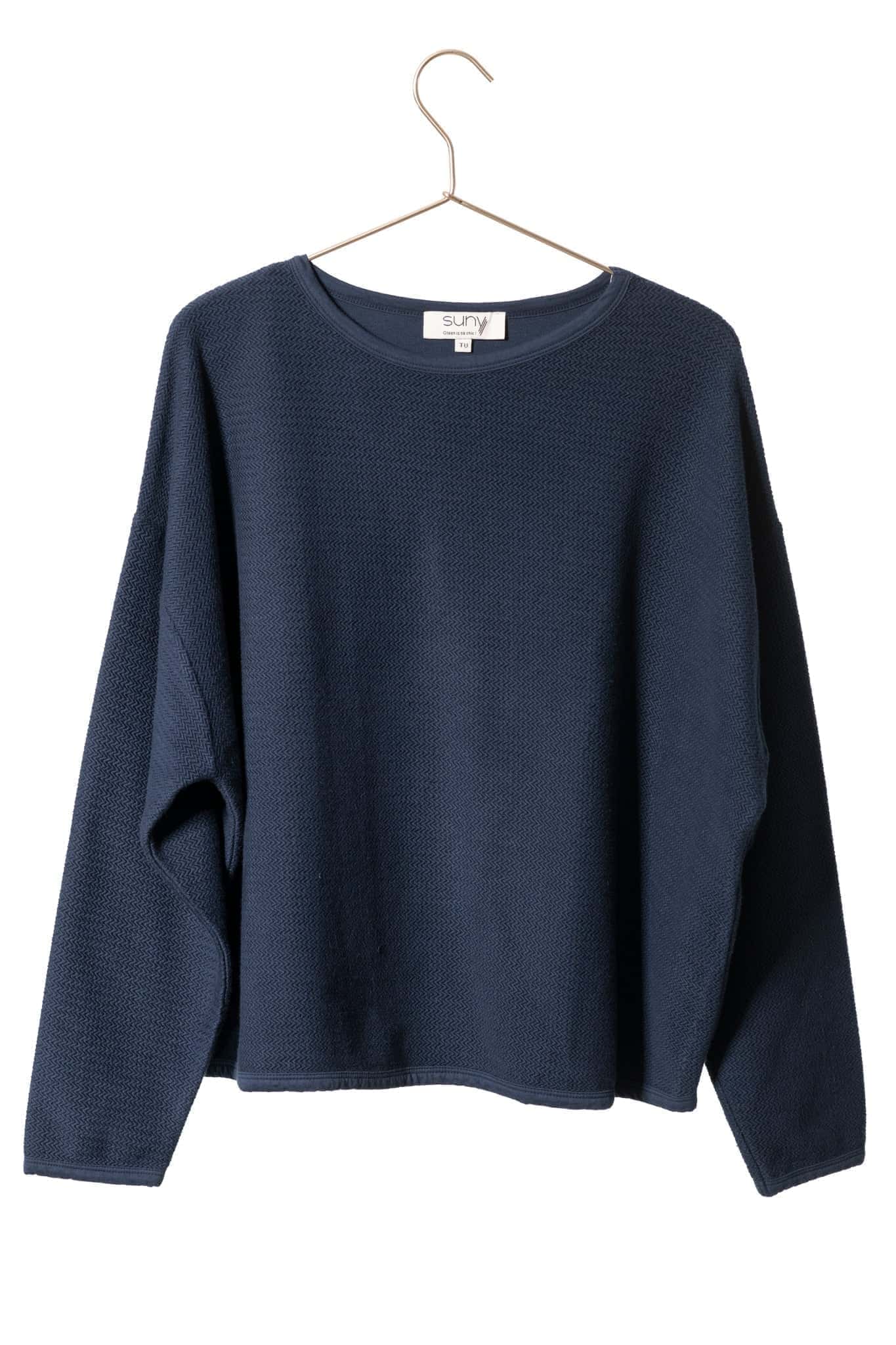 pull femme oversize à chevron manche longue col rond coton bio confortable bleu marine