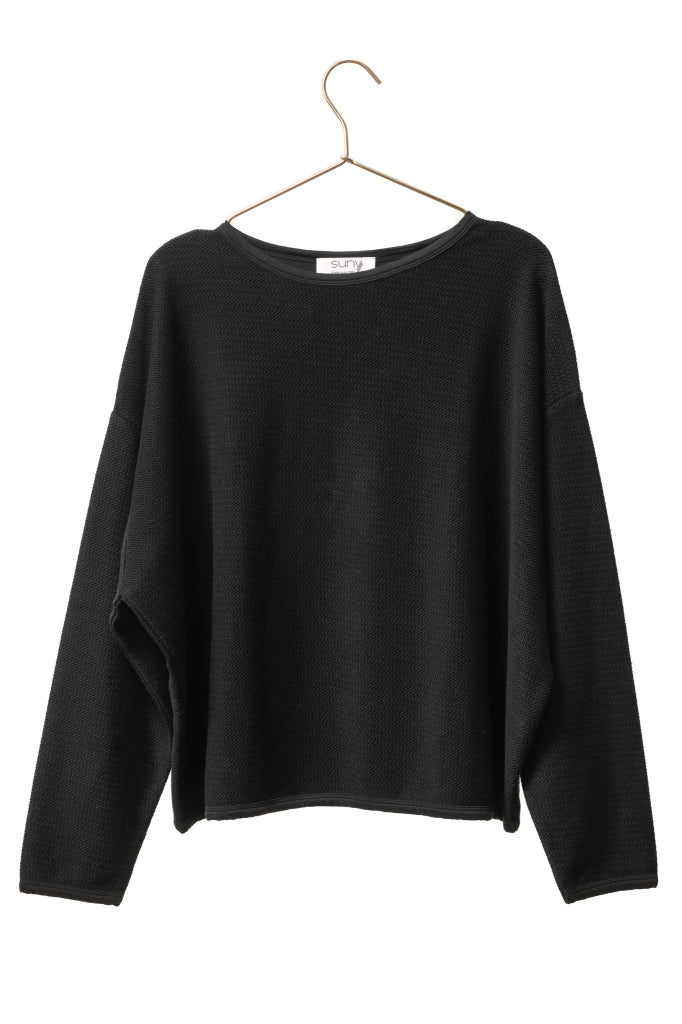 pull femme oversize à chevron manche longue col rond coton bio confortable noir