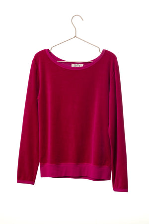 Pull Georgia en velours bio rose fuchsia – col danseuse, coupe féminine et confortable