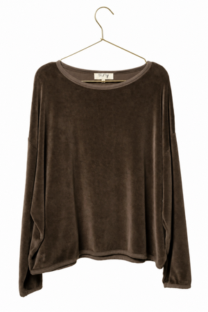 Pull ELSA café en velours bio GOTS femme col rond oversize Suny