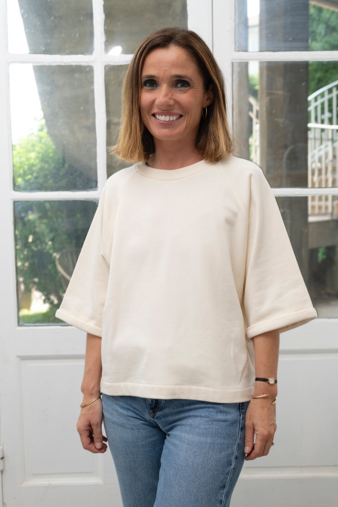 Sweat en coton upcyclé GRETA écru caresse