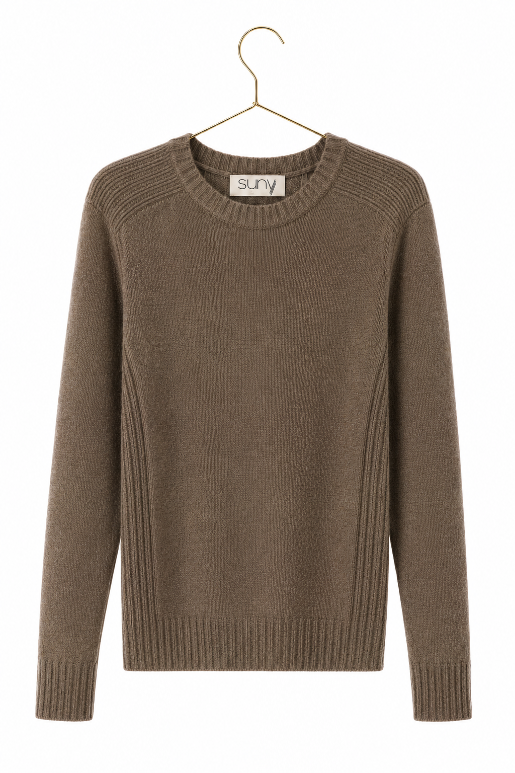 Pull JANE café femme en laine italienne upcyclée coupe droite Suny