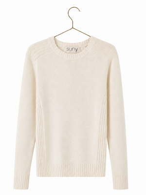 Pull JANE écru caresse femme en laine italienne upcyclée avec détails côtelés Suny