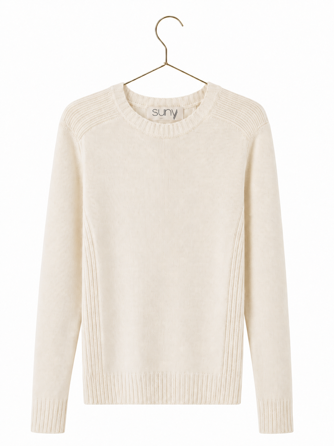 Pull JANE écru caresse femme en laine italienne upcyclée avec détails côtelés Suny