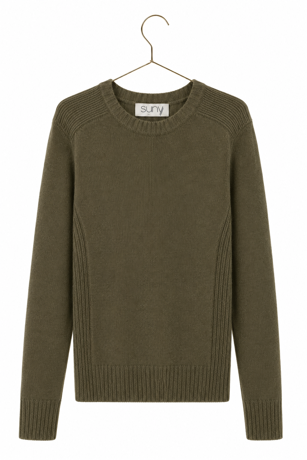 Pull JANE kaki vert femme en laine italienne upcyclée coupe droite ajustée Suny