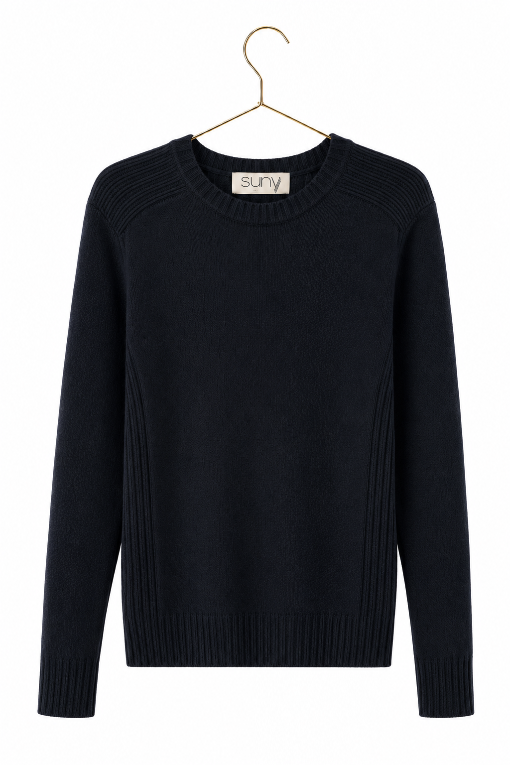 Pull JANE noir noir femme en laine italienne upcyclée coupe droite avec côtes Suny