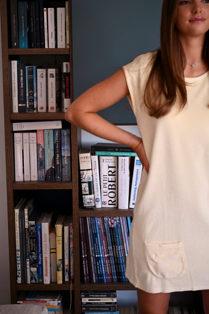 robe courte plage éponge bouclette bio manche courte col évasé