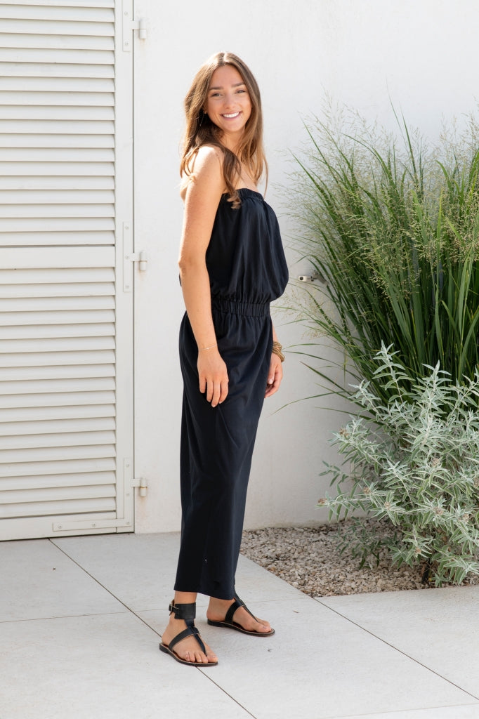 robe longue bustier en coton bio robe de plage noire