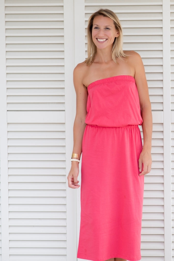 robe longue bustier en coton bio robe de plage rouge rose vif