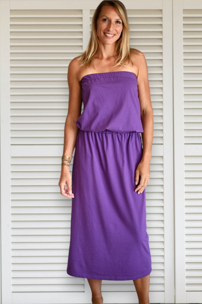 robe longue bustier en coton bio robe de plage violette