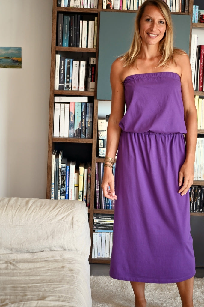robe longue bustier en coton bio robe de plage violette