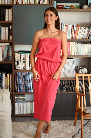robe longue bustier en coton bio robe de plage rouge rose vif