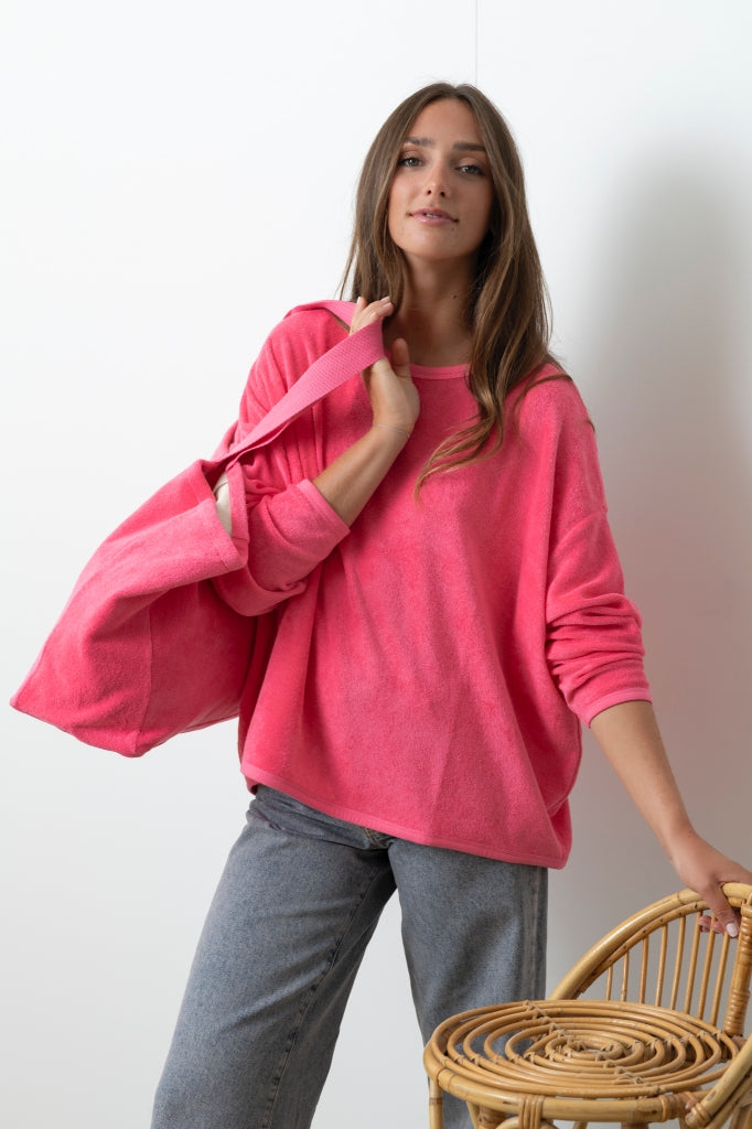 Sac cabas femme Gaële pink Suny, anses longues, grand format 45x32x18 cm, éponge bouclette bio