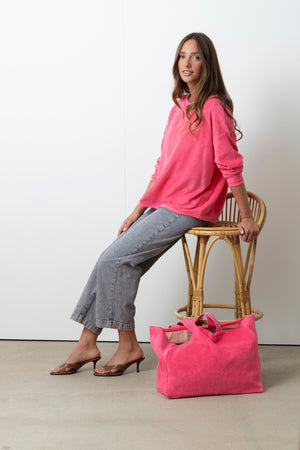 Sac cabas femme Gaële pink Suny, anses longues, grand format 45x32x18 cm, éponge bouclette bio