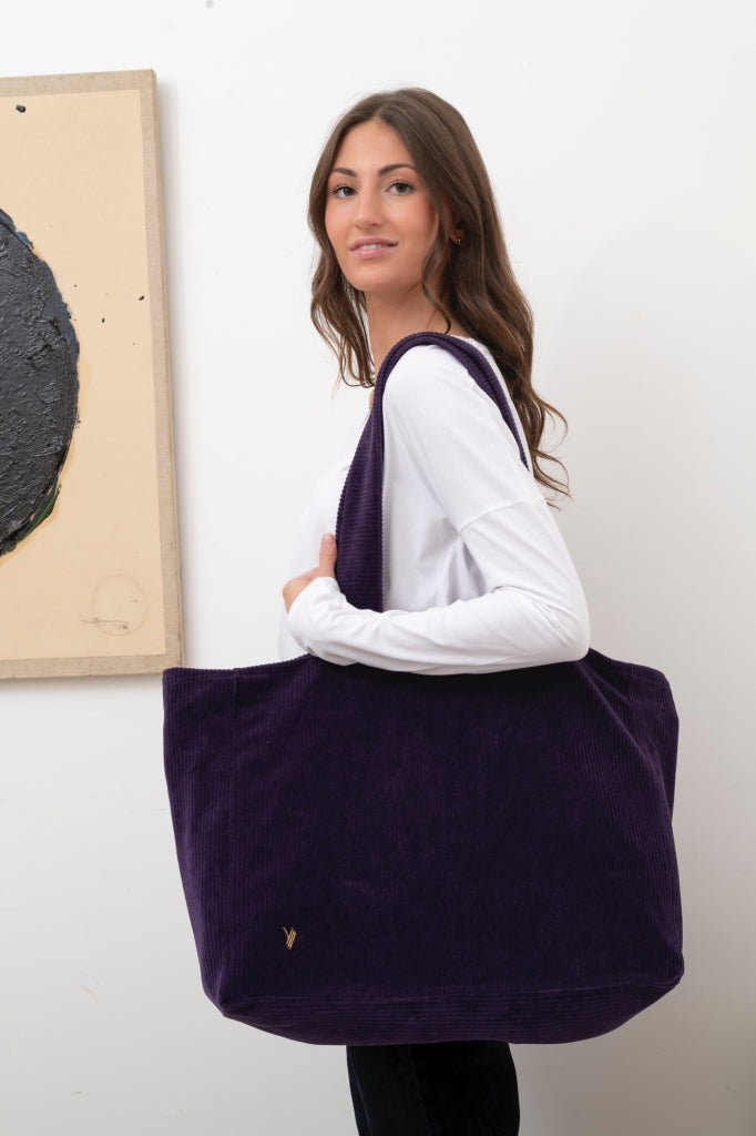 sac de sport, ordi, week end en velours côtelé bio violet