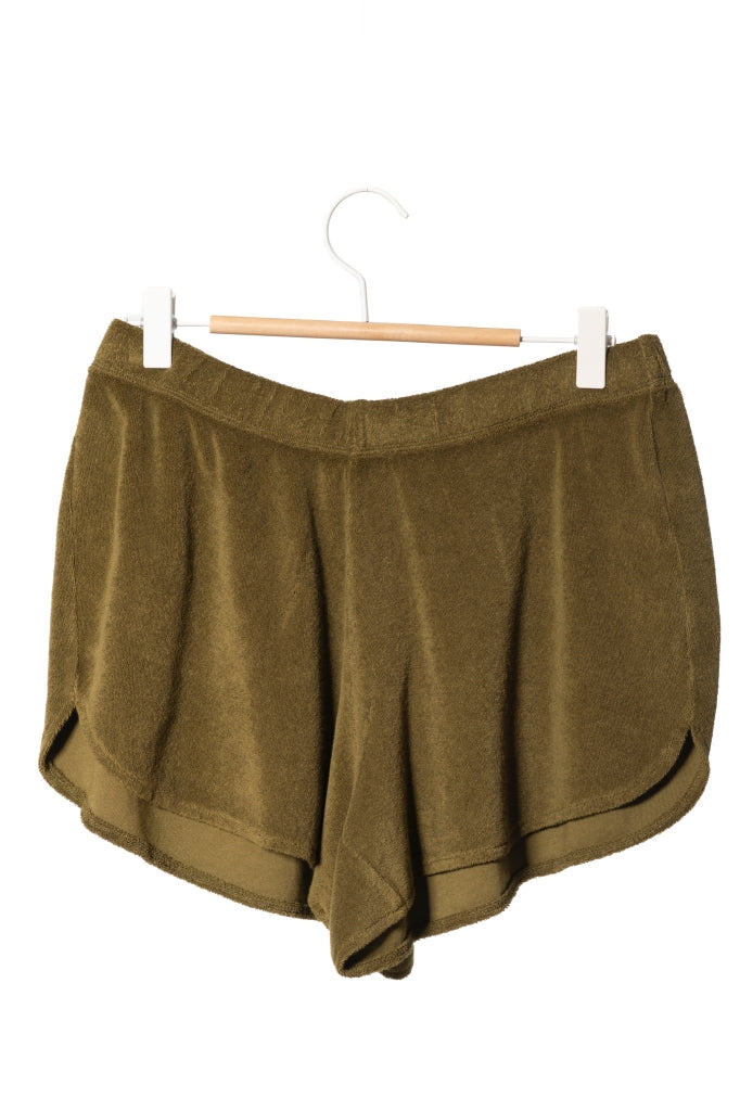 short de plage tennis piscine en éponge bouclette bio femme vert kaki