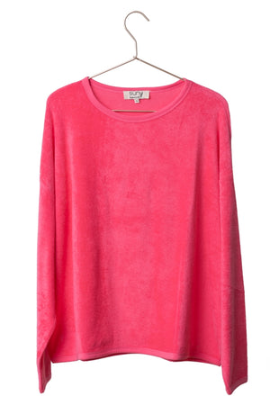 Pull Elsa pink Suny en éponge bouclette coton bio certifié GOTS, coupe oversize