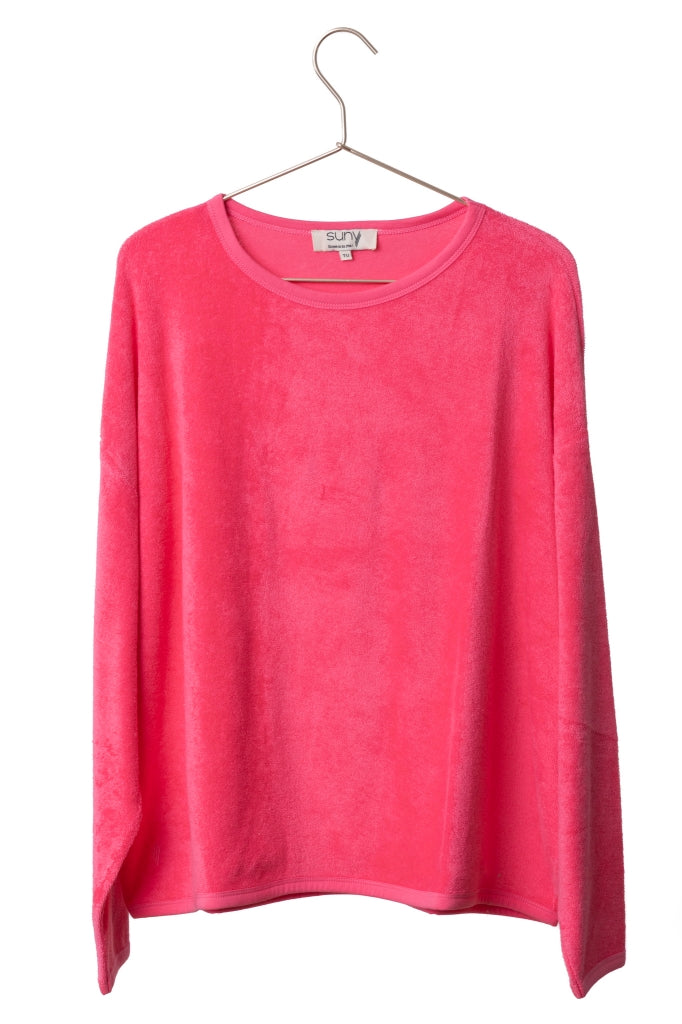 Pull Elsa pink Suny en éponge bouclette coton bio certifié GOTS, coupe oversize