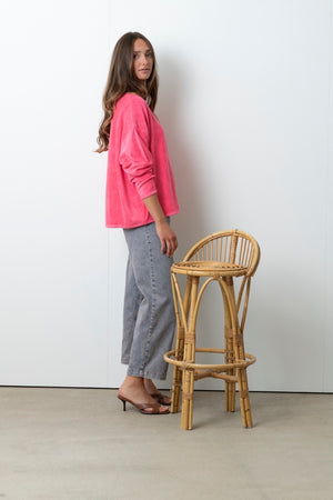 Pull Elsa pink Suny, sweat femme rose éclatant en coton bio GOTS, look chic et décontracté