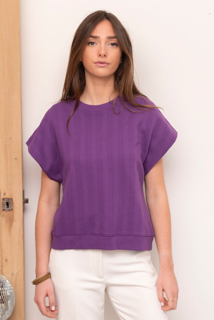 sweat shirt manche courte effet épaulette coton bio suny violet