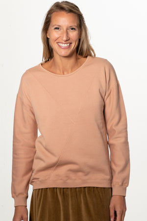 Pull sweat ajusté col rond pour femme en coton bio GOTS eco responsable marque suny vieux rose rose doux rose ancien rose pâle