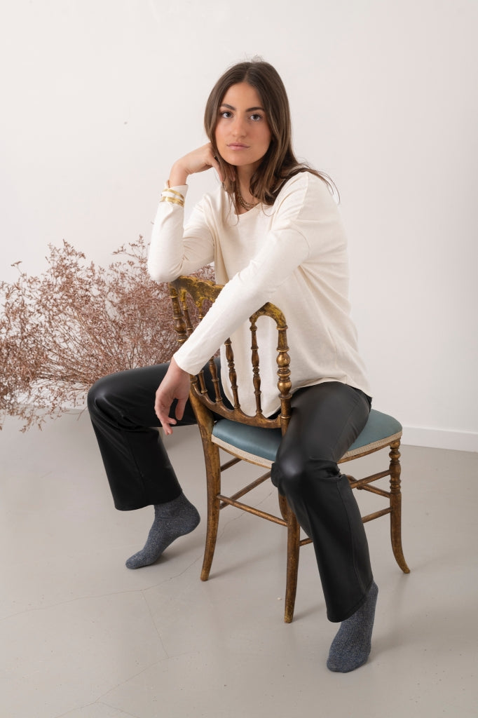 Extra suny doux tee shirt col rond femme écoresponsable label GOTS blanc cassé