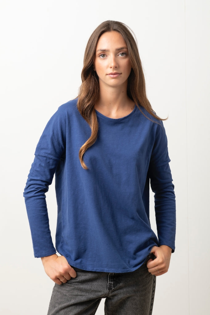 Extra suny doux tee shirt col rond femme écoresponsable label GOTS bleu saphir