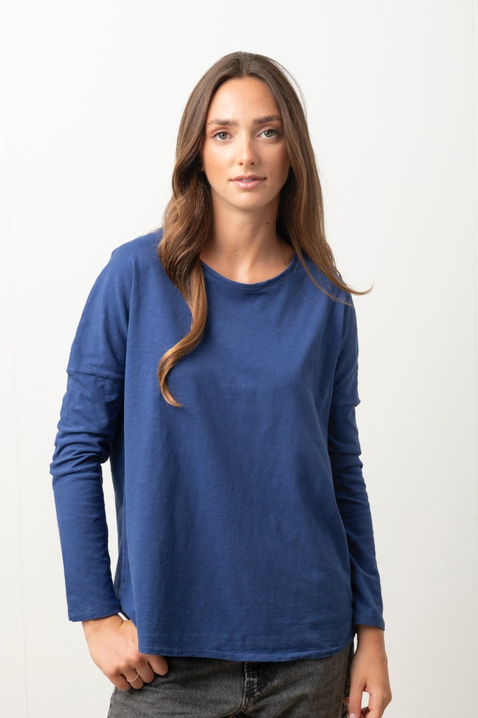 Extra suny doux tee shirt col rond femme écoresponsable label GOTS bleu saphir