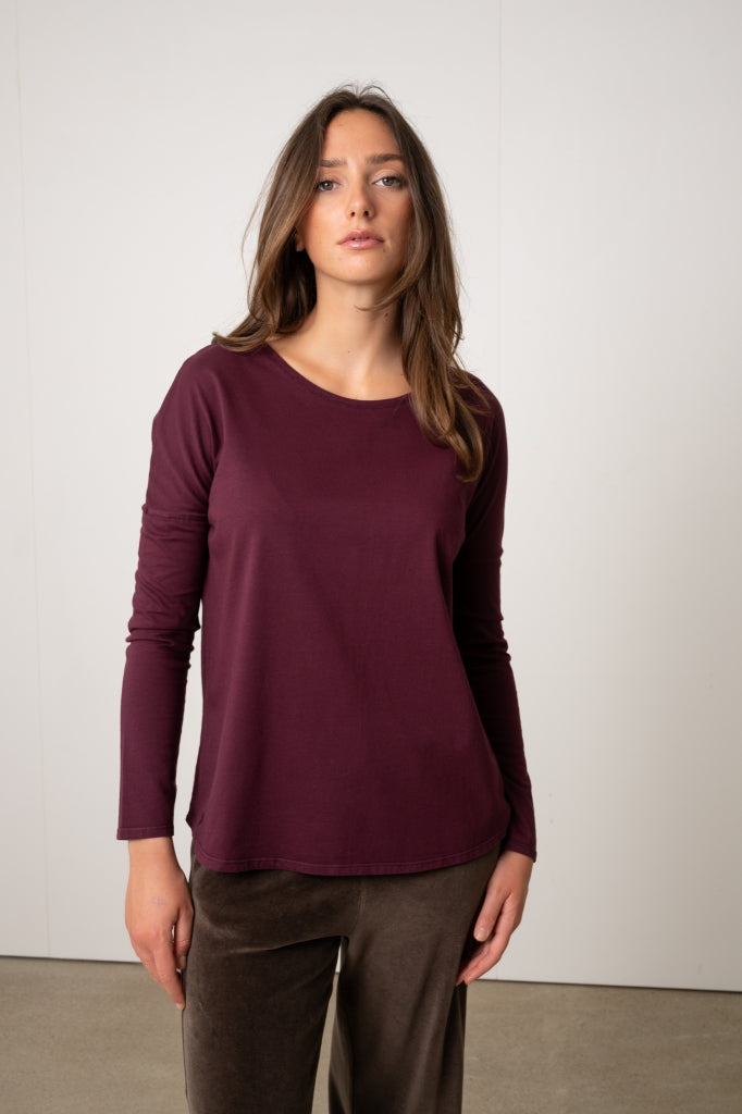 Tee-shirt à manches longues Extra Suny en coton bio couleur bordeaux 