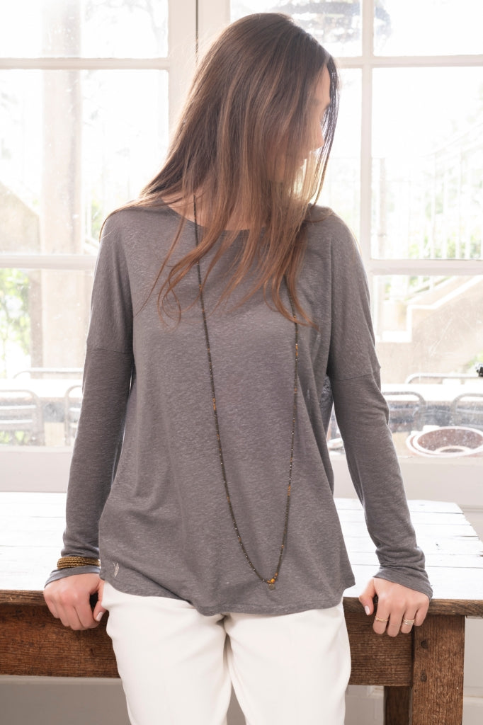 Tee shirt en viscose et lin upcycles EXTRA SUNY taupe