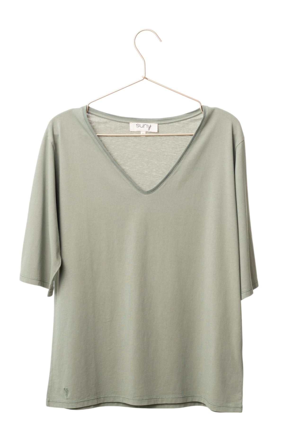 tee shirt FLORA V gris kaki tee shirt femme manche trois quart (3/4) au coude, col V coton bio