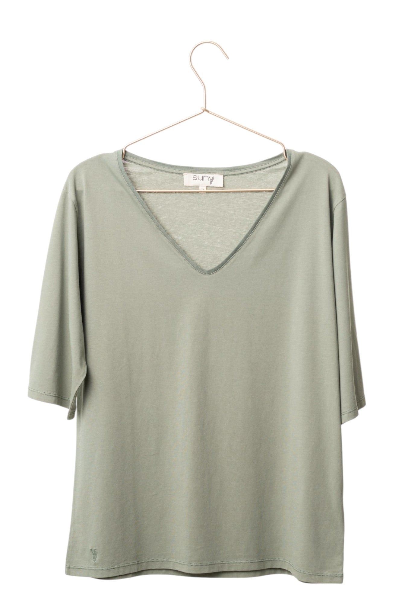 tee shirt FLORA V gris kaki tee shirt femme manche trois quart (3/4) au coude, col V coton bio