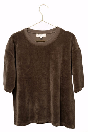 Tee-shirt HERMINE en velours bio marron café – coton bio GOTS, coupe oversize