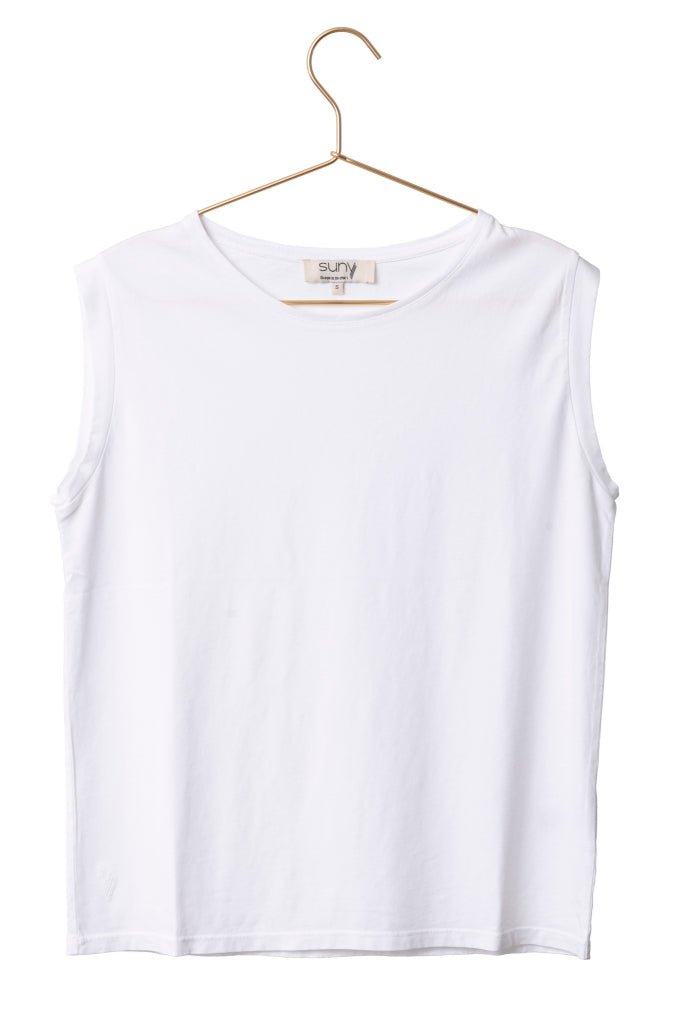 Tee shirt femme sans manche débardeur manche courte rock en coton jersey bio GOTS coupe droite, coupe ajustée, col rond blanc beige, blanc cassé, beige, écru, blanc pâle