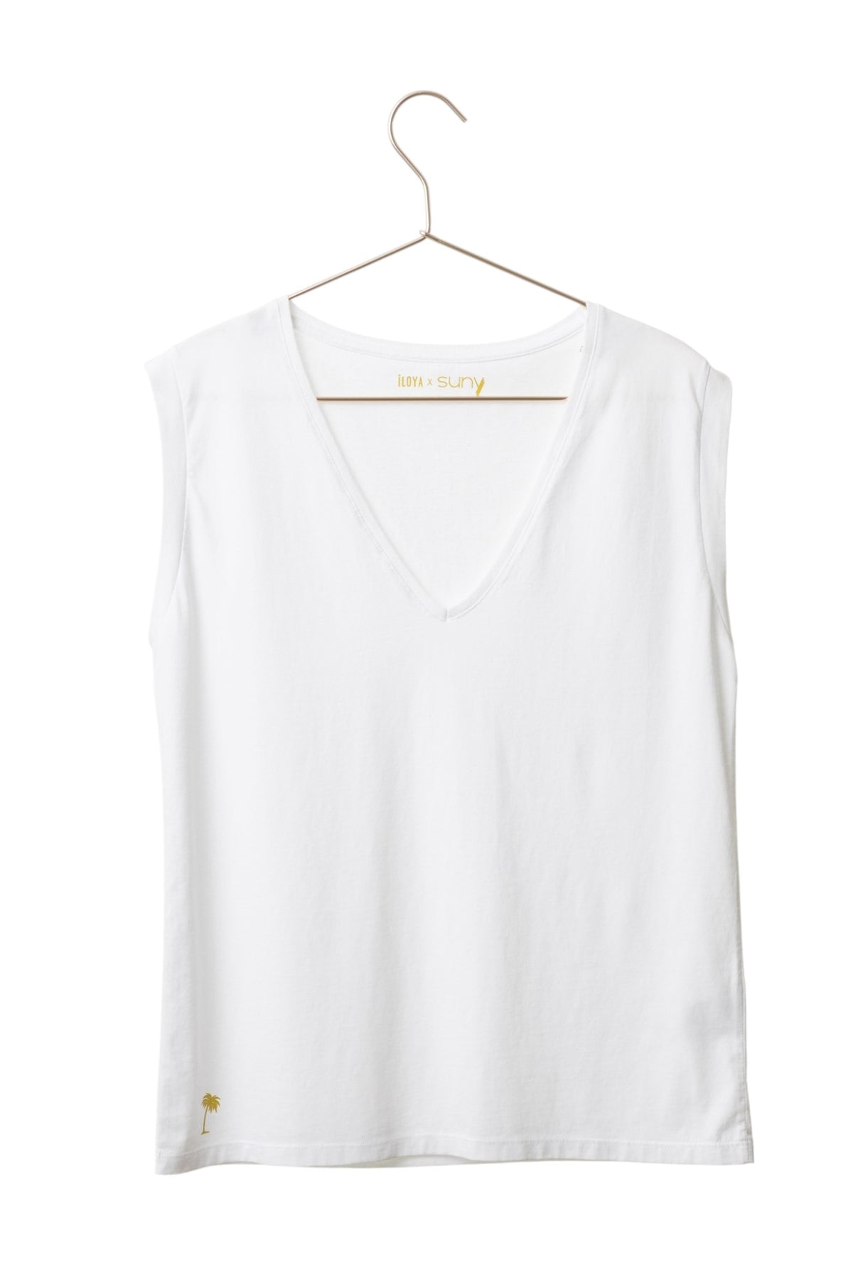 Tee shirt femme sans manche débardeur manche courte rock en coton jersey bio GOTS coupe droite, coupe ajustée, col V blanc beige, blanc cassé, beige, écru, blanc pâle