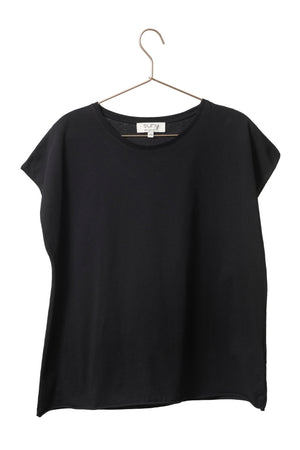 Tee shirt femme manche courte rock court et ample en coton bio GOTS éco responsable sans couture oversize col rond noir, charbon