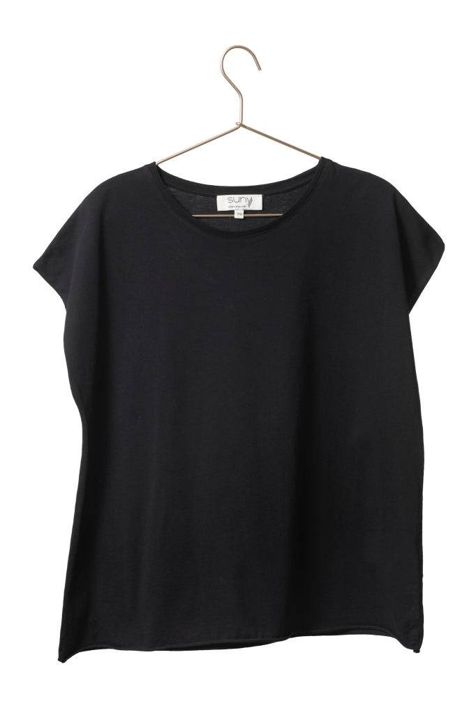 Tee shirt femme manche courte rock court et ample en coton bio GOTS éco responsable sans couture oversize col rond noir, charbon
